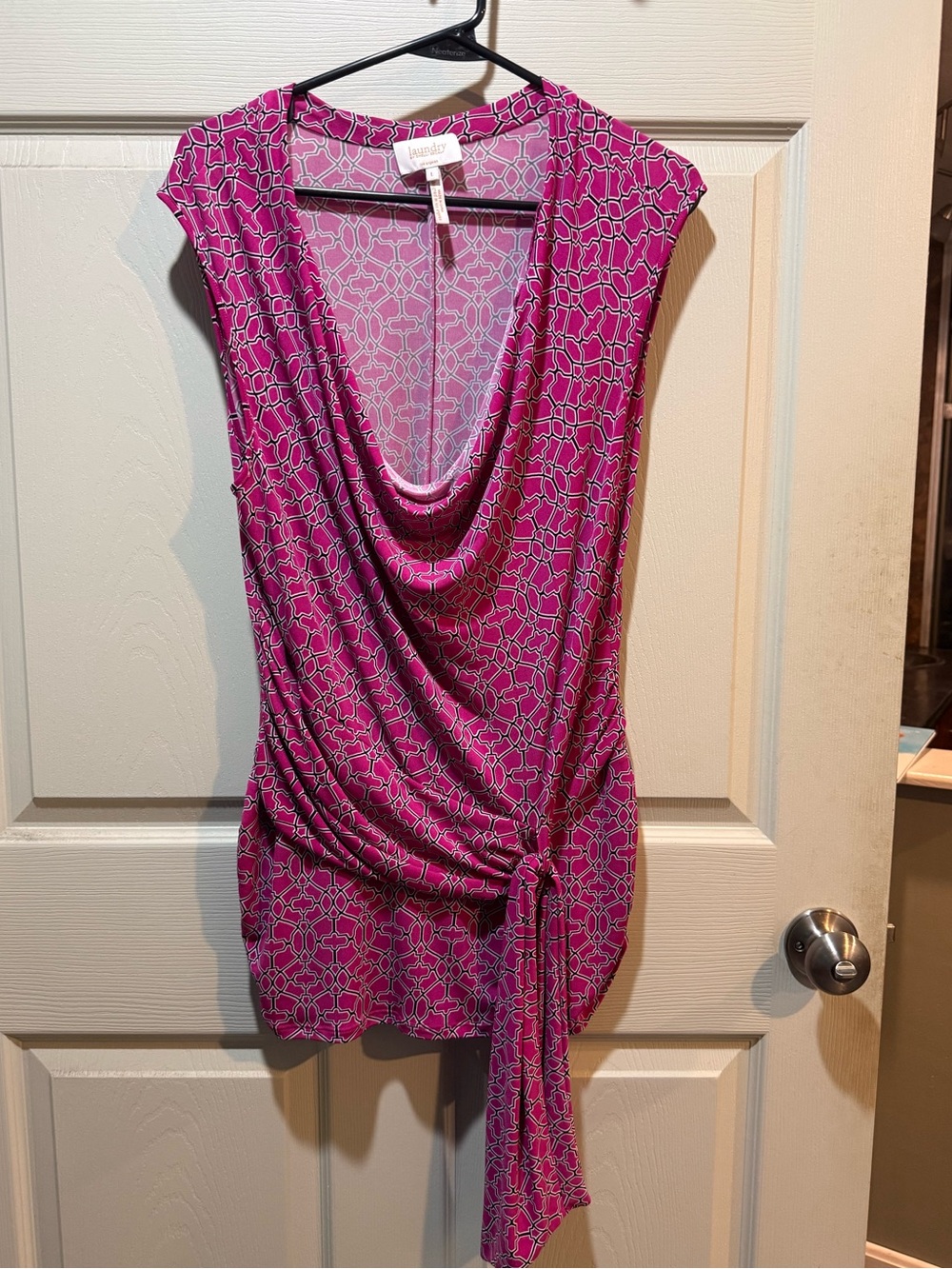 Laundry By Shelli Segal Pink Geometric Cowl Neck Tie-Waist Tunic